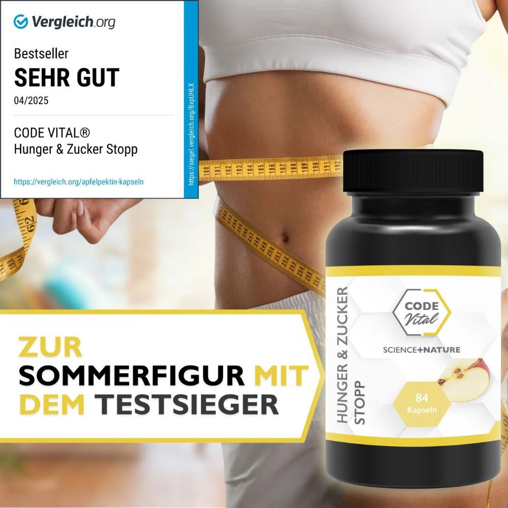 CODE Vital Hunger & Zucker Stopp, 84 Kapseln. Text: Zur Sommerfigur mit dem Testsieger. Auszeichnung: Sehr Gut 04/2025.