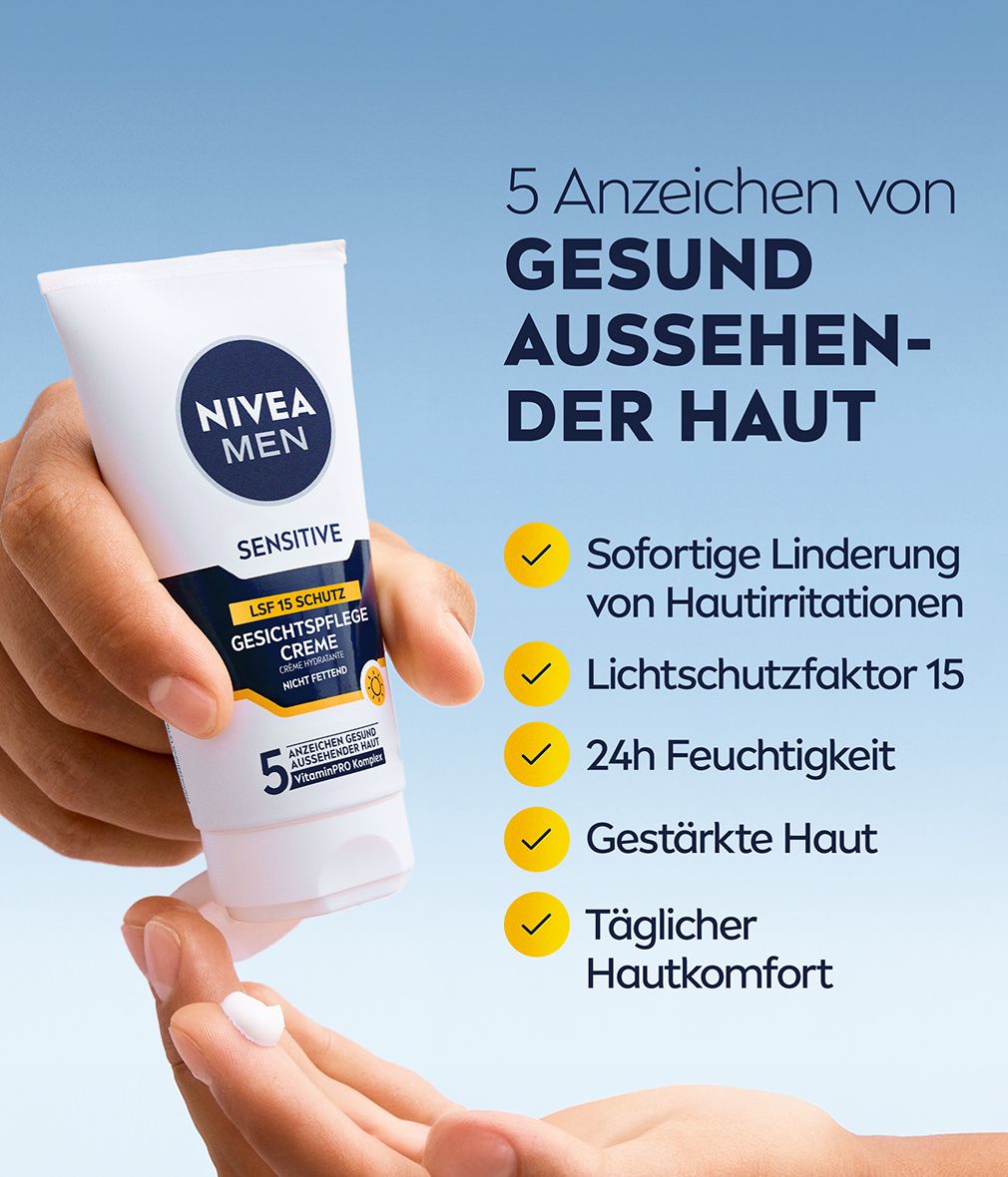 NIVEA MEN sensitive Gesichtspflege Creme Kamillen Sonnenschutz LSF15