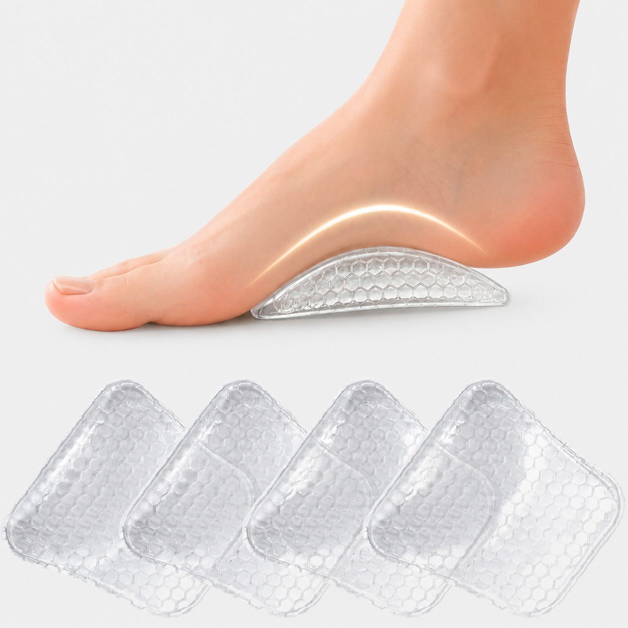 COOL-i 2 Paar Gel Fußgewölbe Pads, selbstklebend, zuschneidbar, wiederverwendbar & transparent 1 Pc Einlegesohlen
