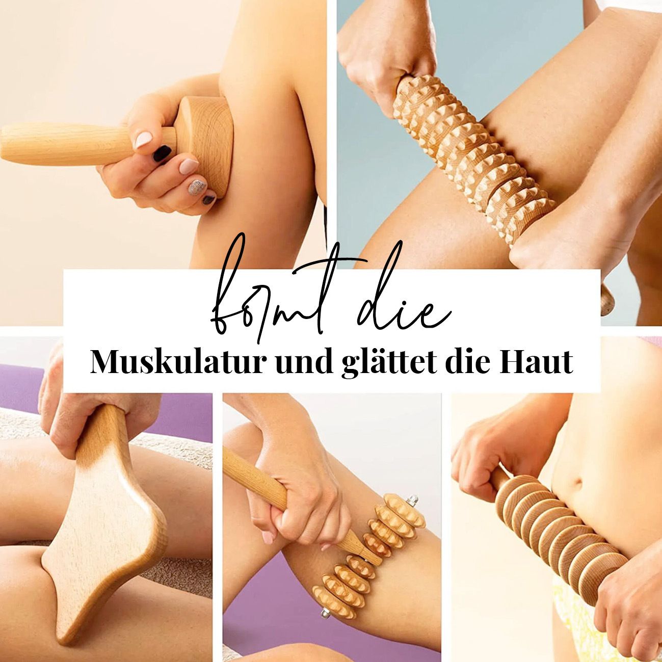 tuuli Maderotherapie Holz Set Massagegerät Swedische Tasse Massageroller Cellulite Lymphdrainage