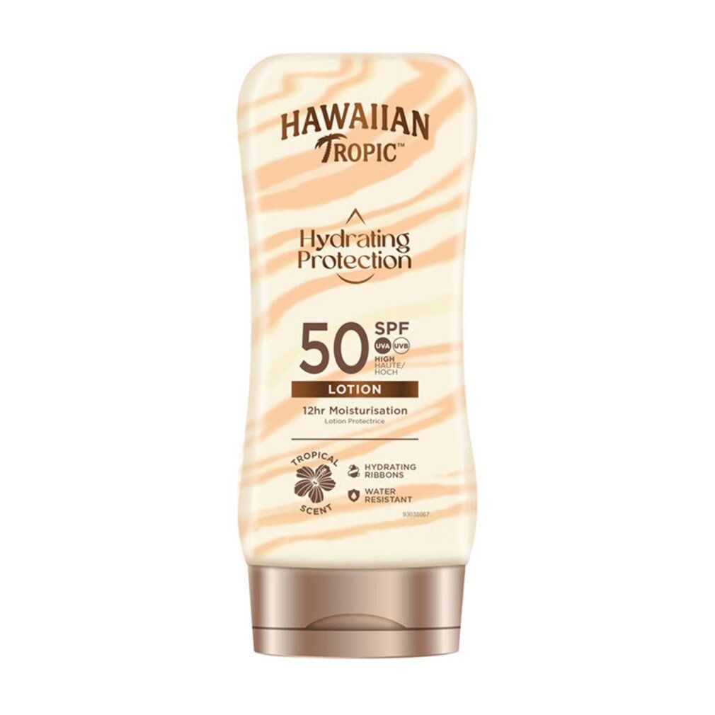 Hawaiian Tropic Sonnenschutzlotion LSF 50, feuchtigkeitsspendend, 12h Schutz, tropischer Duft.