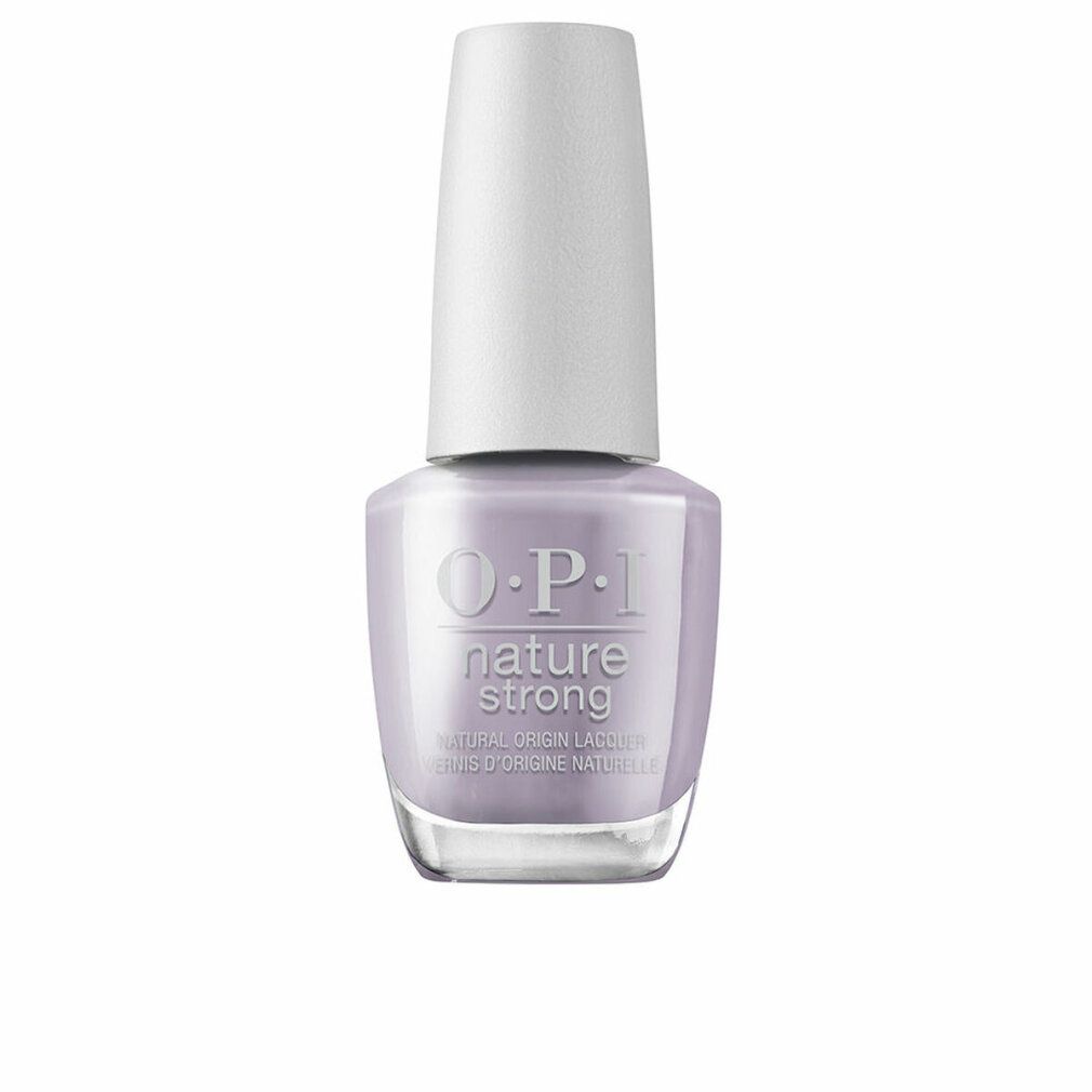 Flasche Nagellack. Helllila Lack, weißer Deckel. O.P.I. nature strong.