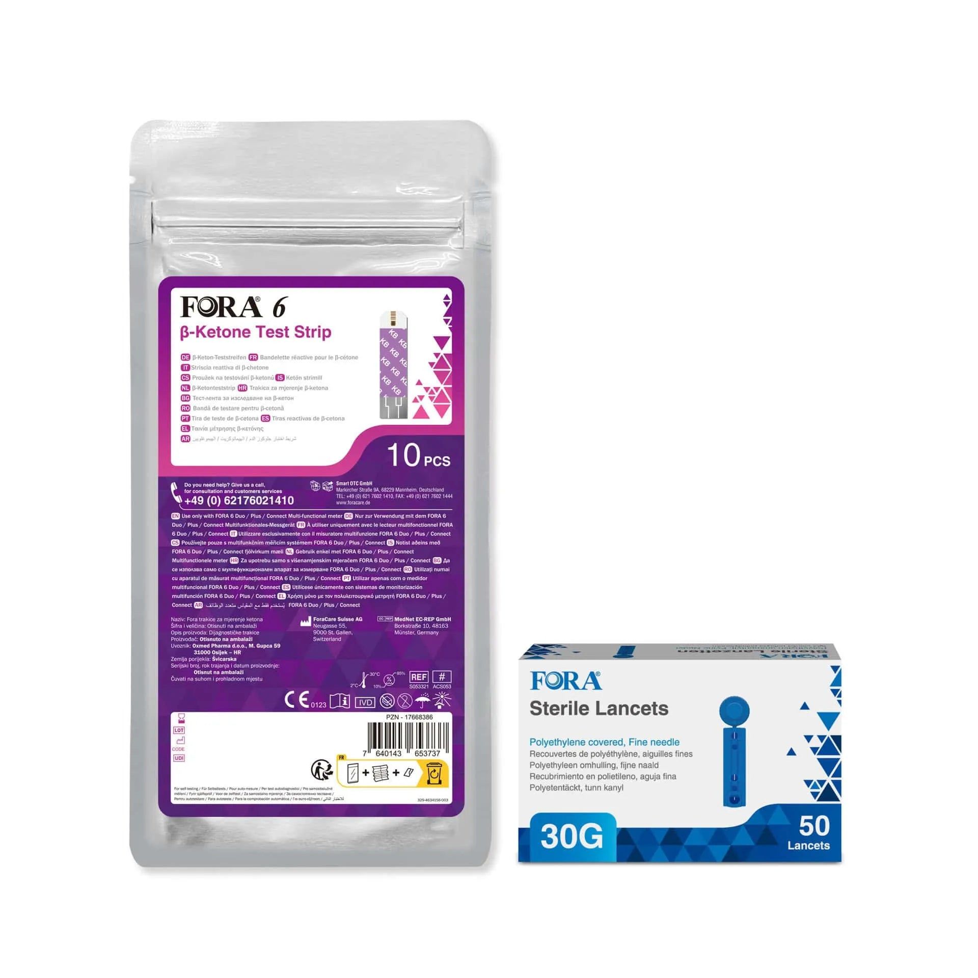FORA 6 - strisce reattive chetoni e lancette 30G - set