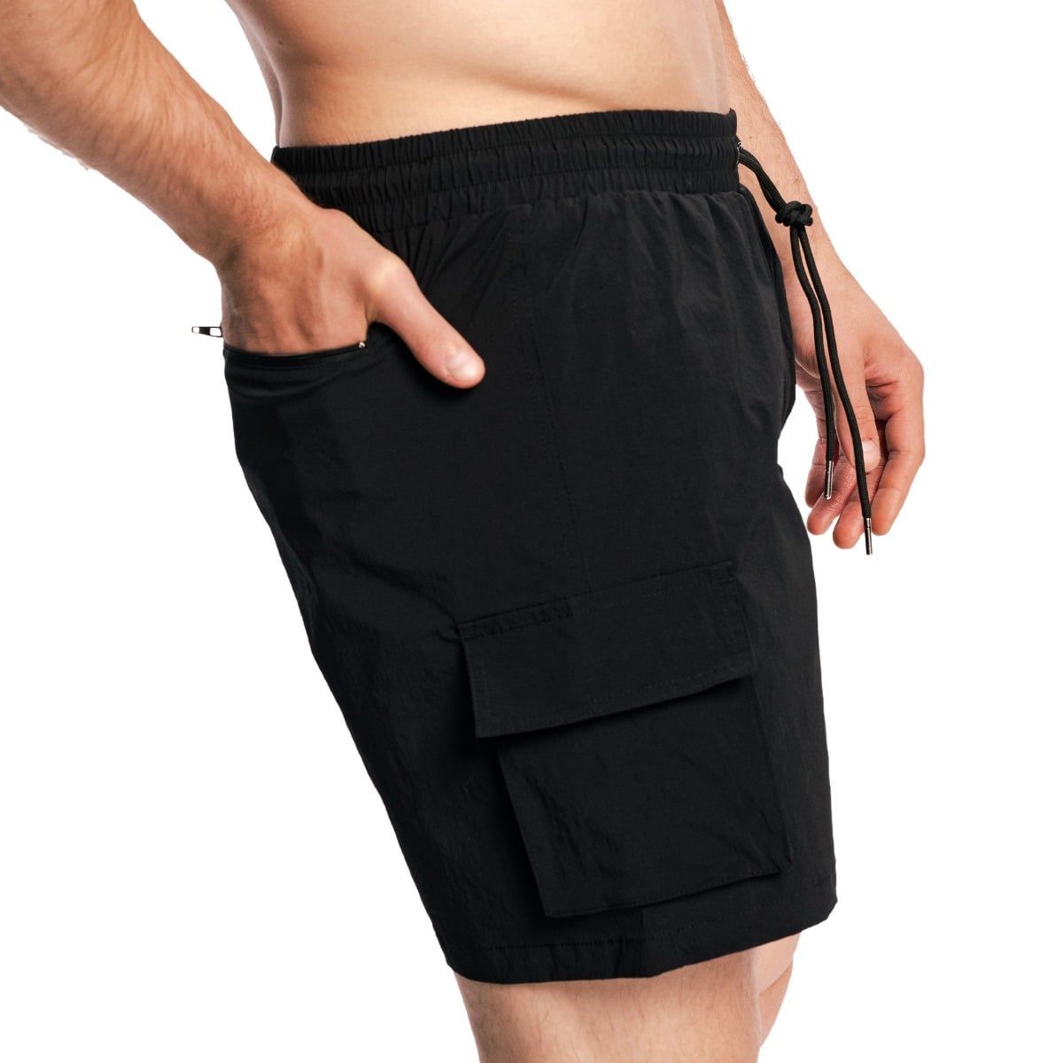 GymBeam Badeshorts Herren Cargo mit Kordelzug und Taschen in Schwarz