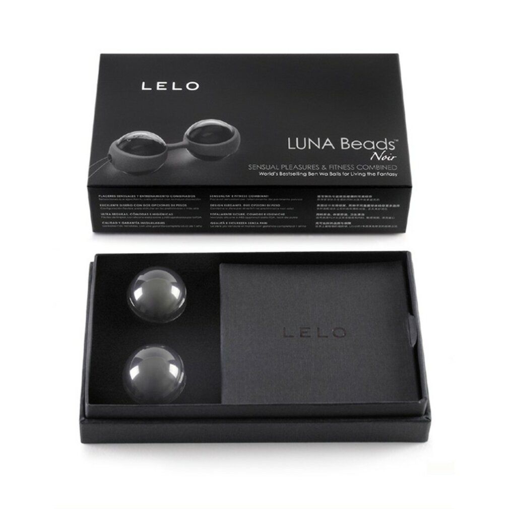 Schwarze LELO Luna Beads Noir Box mit Produktabbildung und Informationen.