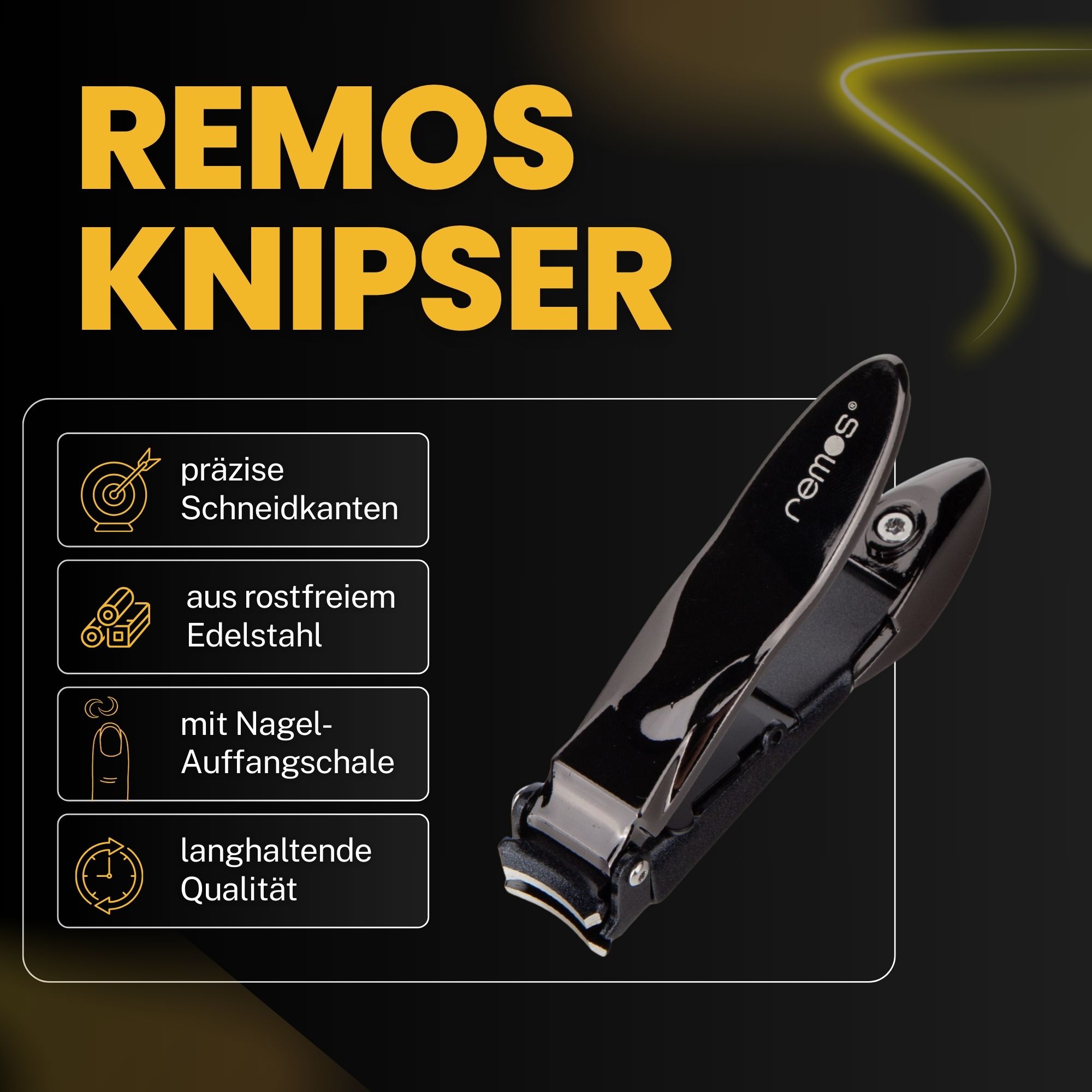 REMOS Nagelknipser aus rostfreiem Edelstahl mit Auffangbehälter in schwarz matt