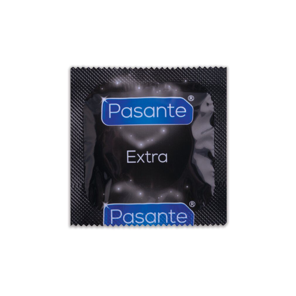 Einzelverpackung Kondom. Aufdruck: Pasante Extra.