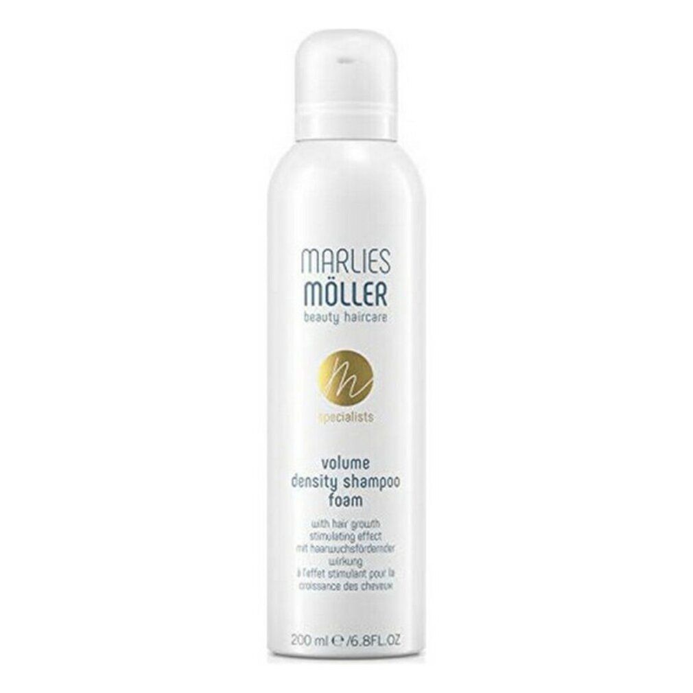 Weiße Flasche mit Sprühkopf. Aufschrift: Marlies Müller, Volume Density Shampoo Foam. 200 ml.