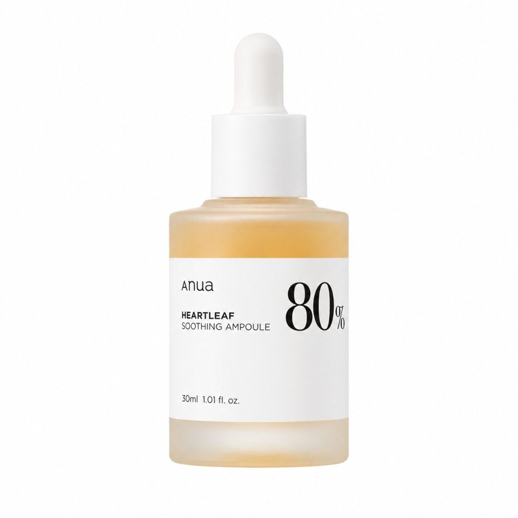 ANUA Heartleaf 80% Ampoule Serum Flasche mit Pipette, weiße Pipettenkappe.