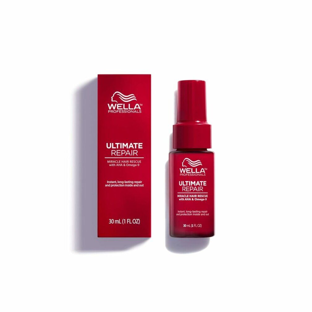 Produktverpackung und Flasche Wella Ultimate Repair. Text: Miracle Hair Rescue, 30 ml.