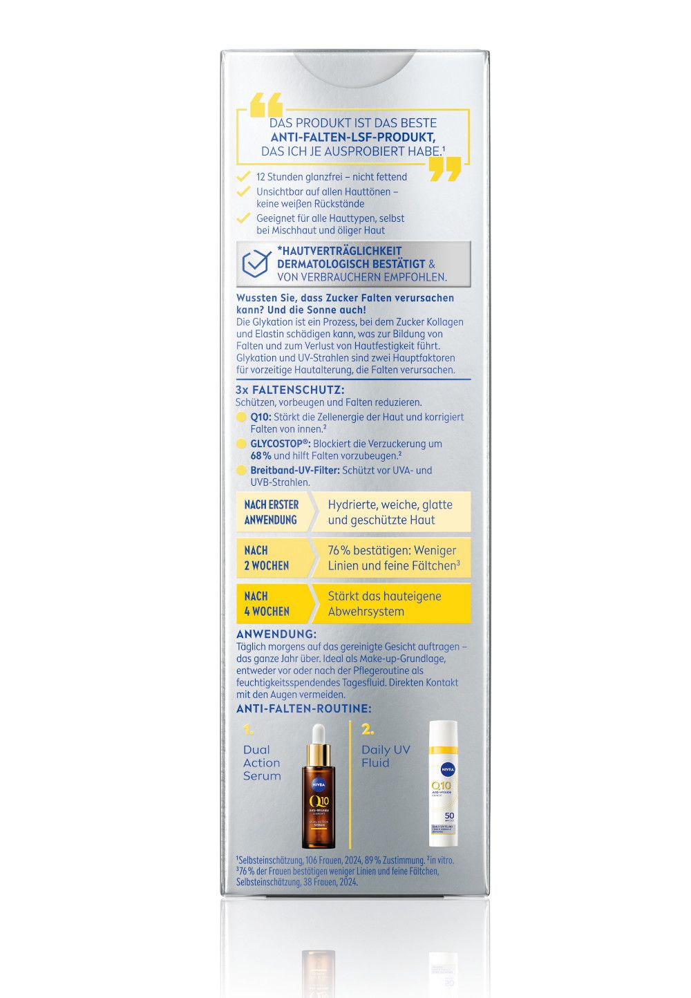 Rückseite der NIVEA Q10 Anti-Falten Experte Produktverpackung.