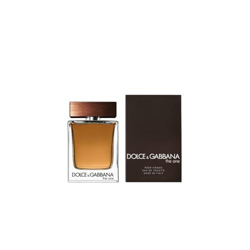 Glasflakon mit braunem Deckel und Karton. Aufschrift: Dolce & Gabbana, The One, Made in Italy.