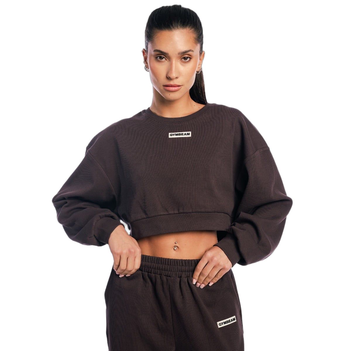 GymBeam Sweatshirt Damen Cropped Oversized ohne Kapuze Tee Brown 1 St