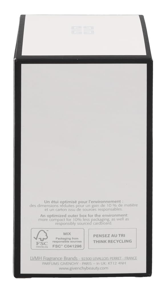 Rückseite der Verpackung von L'Interdit Eau de Parfum. Text über Umweltfreundlichkeit, FSC-Logo, Recycling-Hinweis.