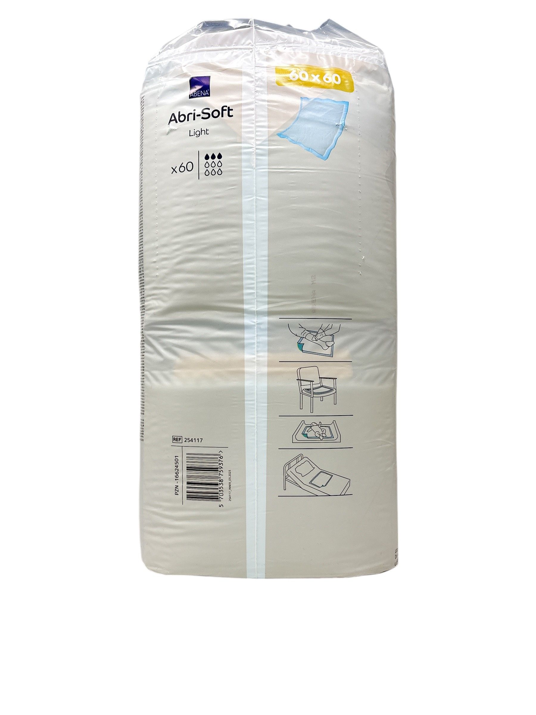 Abena Abri-Soft Light Unterlagen, 60x60 cm, in Verpackung. Weiche, hygienische, wasserdichte Einwegunterlagen. 60 Stück.