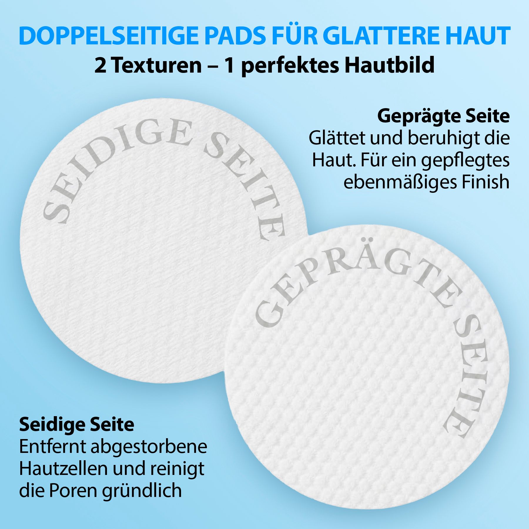 Zwei Medicube Zero Pore Pads, glatte und geprägte Seite.