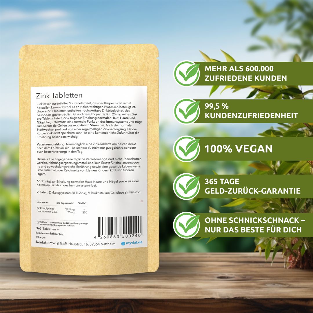 myvial® Zink Tabletten 25 mg hochdosiert - veganes Zinkbisglycinat 365 St