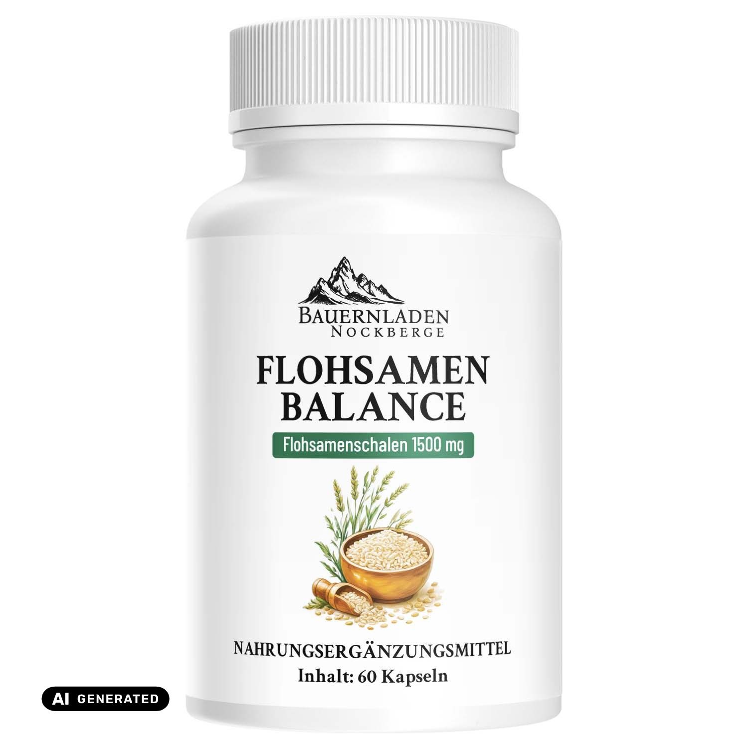 Flasche Flohsamen Balance Kapseln mit 60 Kapseln, mit Informationen zur Verdauung.