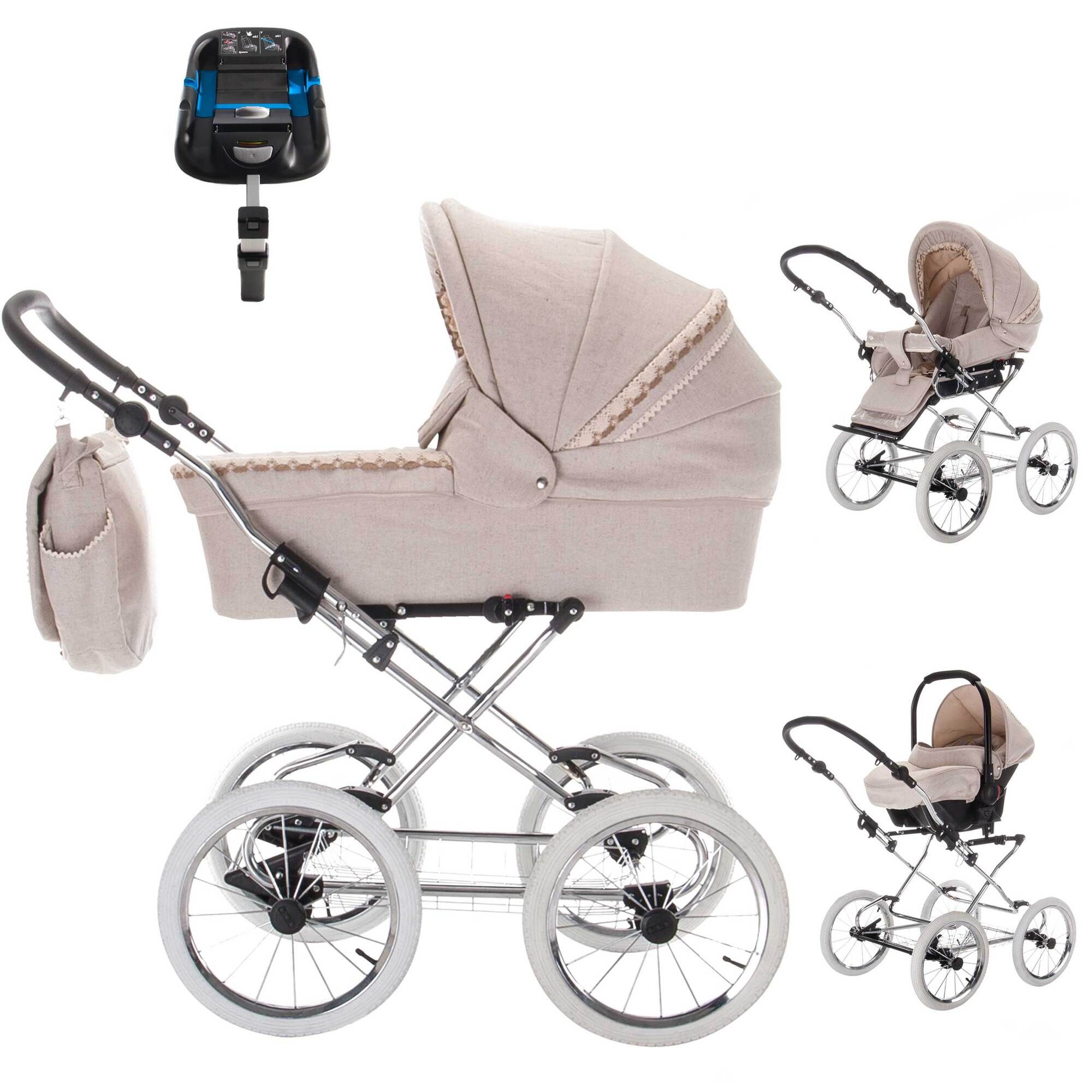Friedrich Hugo Natureline Uni 4 in 1 Kinderwagen ISOFIX Set, Elisabeth Silver