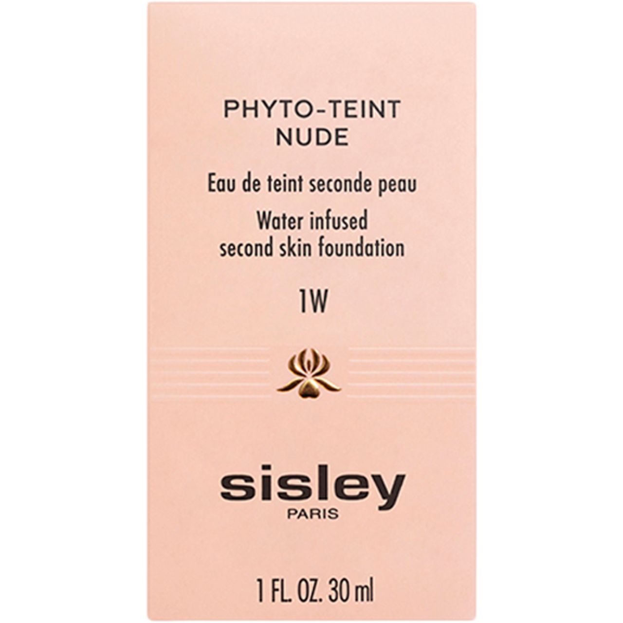 Verpackung mit Aufschrift Phyto-Teint Nude, Eau de teint seconde peau, 1W, Sisley Paris, 1 FL. OZ. 30 ml.