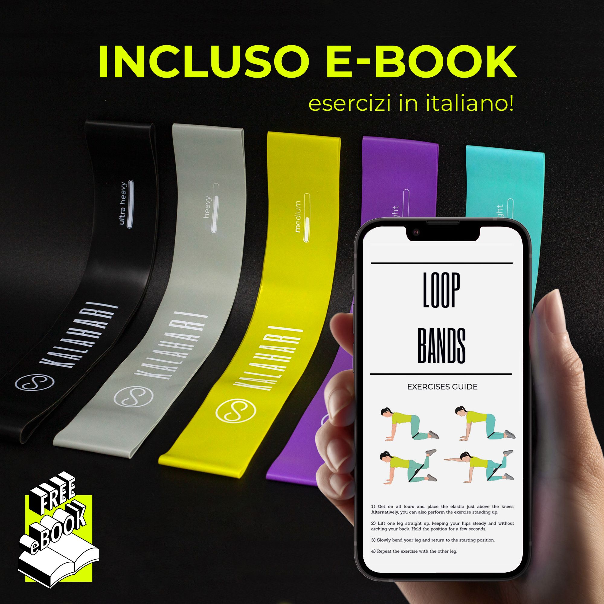 KALAHARI Fitnessbänder Set + eBook Übungen, Fitnessband, Widerstandsbänder Fitness Loop Band