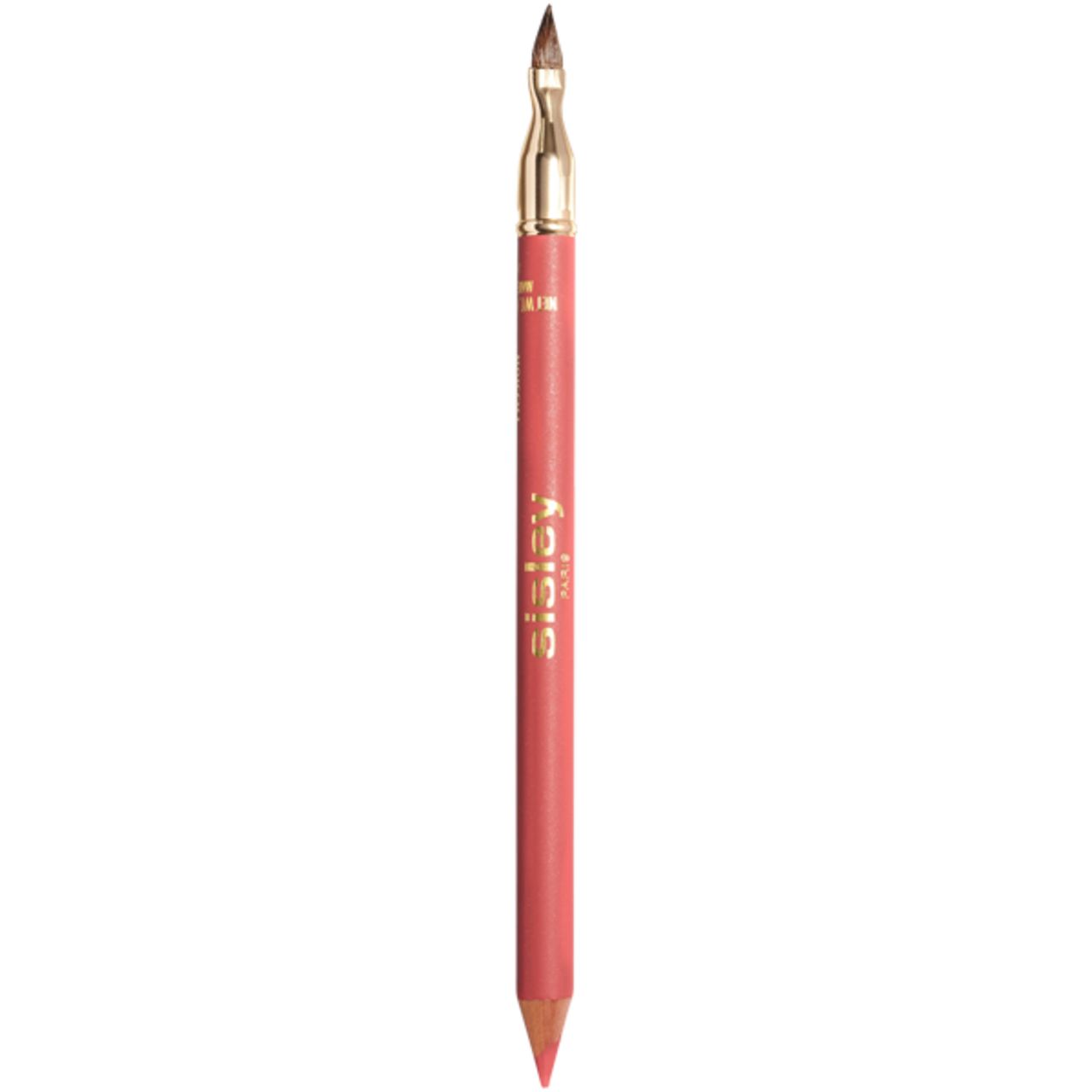 Lippenstiftstift mit goldfarbener Spitze und Schriftzug Sisley. Rosa Stift mit spitzer Mine und abgeschrägter Spitze.
