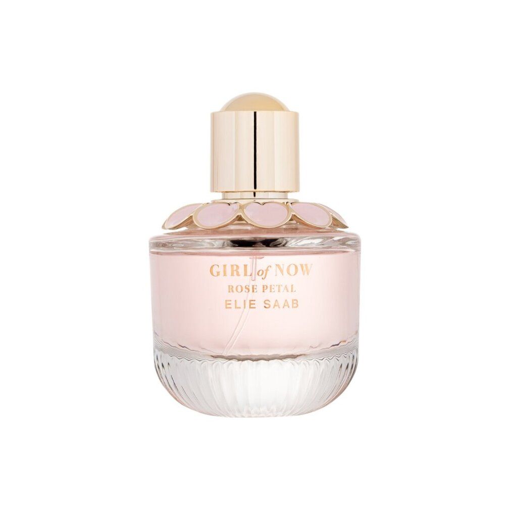 Elie Saab Girl of Now Rose Petal Eau de Parfum Flakon und Verpackung, mintgrün mit rosa und goldenen Blumen.