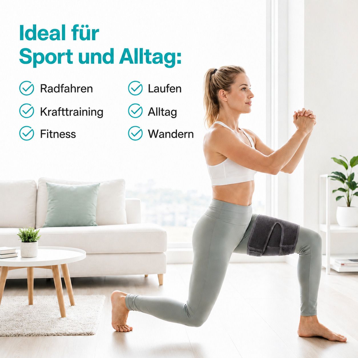 COOL-i Oberschenkel Kompressionsbandage, verstellbar, mit Anti Rutsch für Sport, Fitness & Alltag