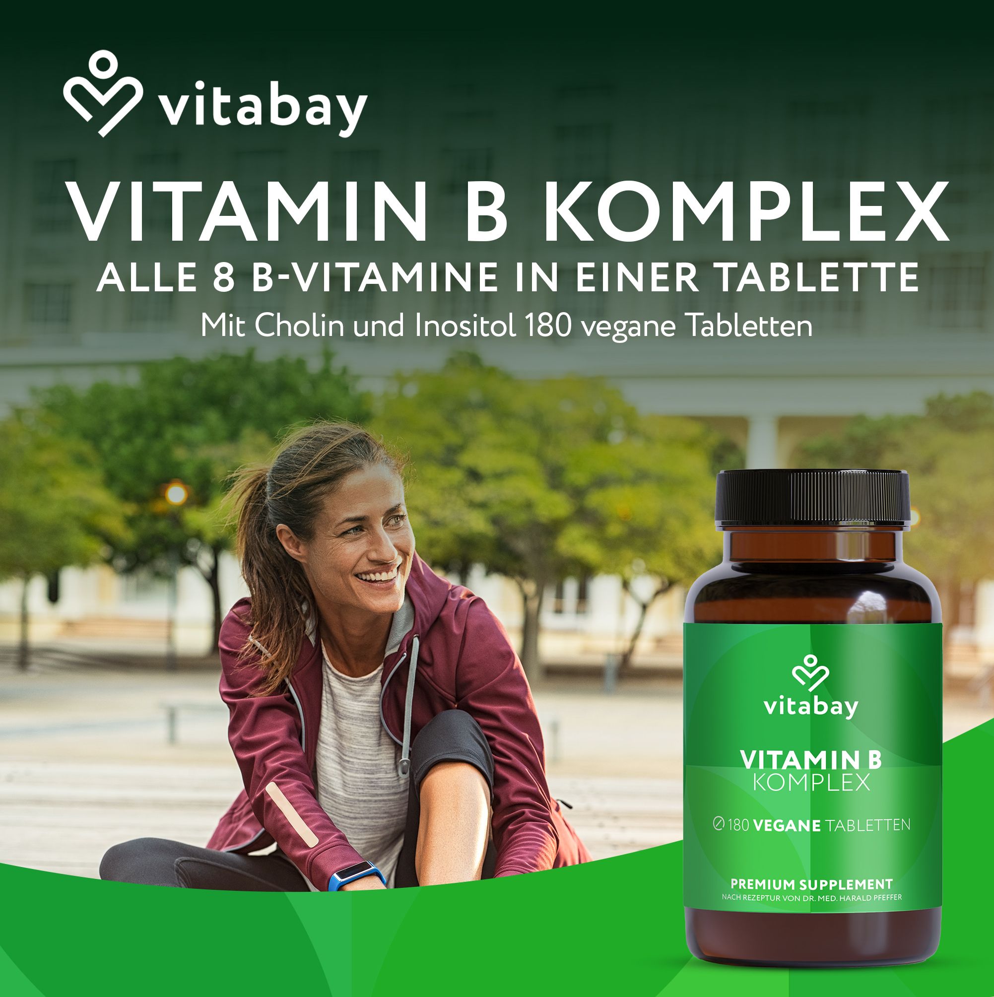 Vitabay Vitamin B Komplex: 180 vegane Tabletten, alle 8 B-Vitamine, Cholin, Inositol.