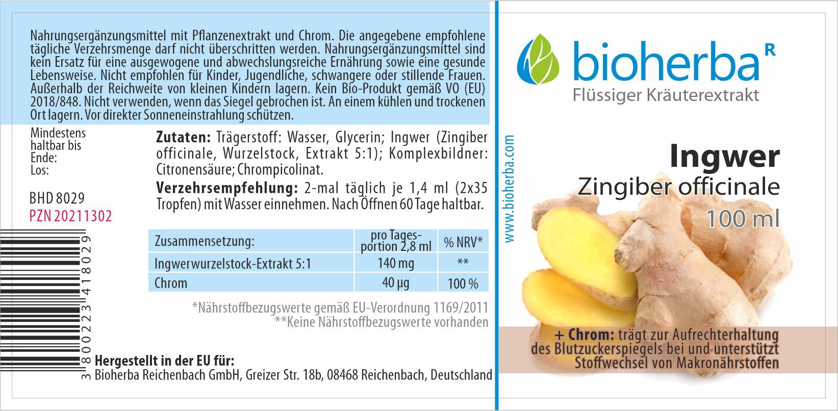 Bioherba Ingwer Zingiber officinale Tropfen Tinktur
