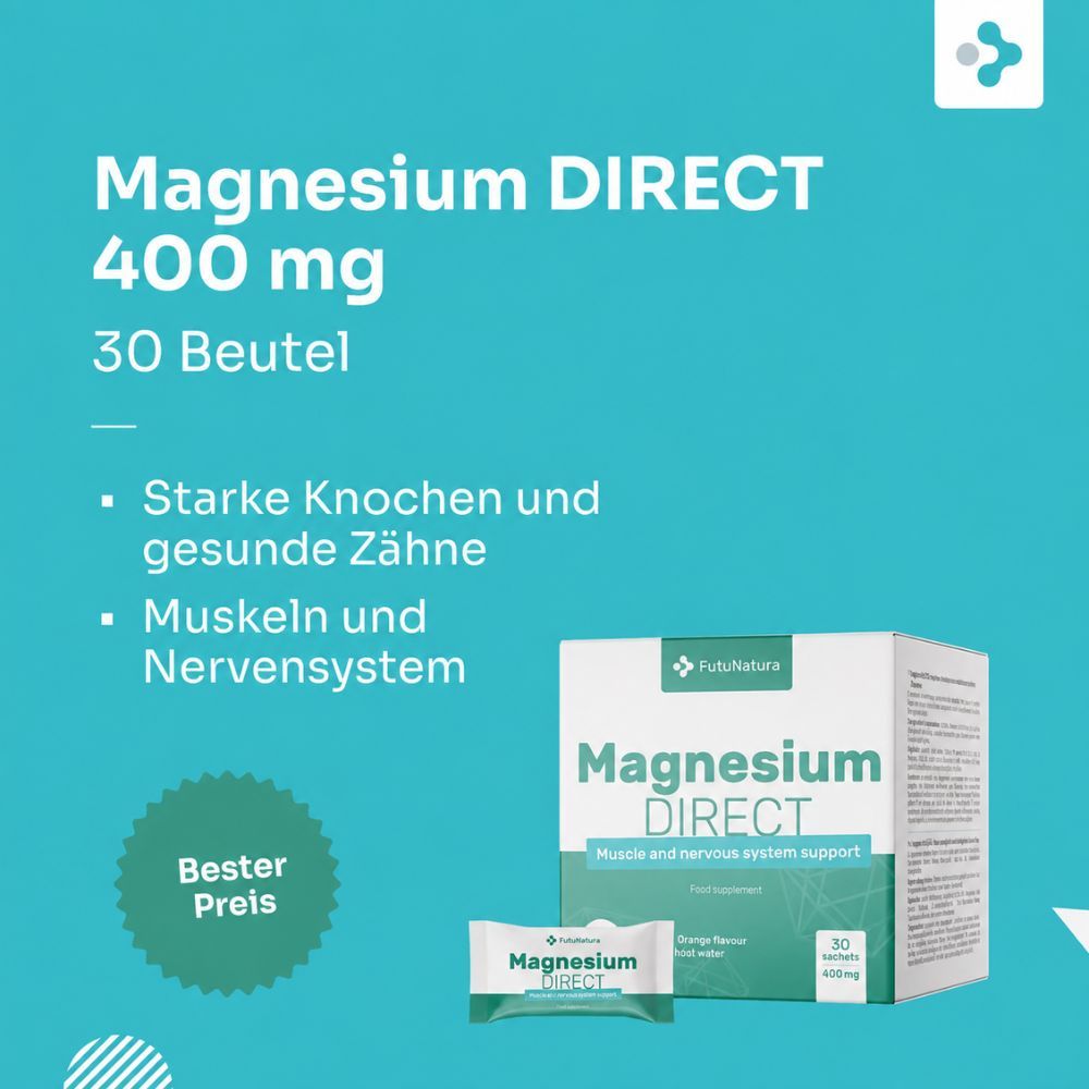 FutuNatura Magnesium DIRECT 400 mg: Box mit 30 Beuteln. Unterstützt Knochen, Zähne, Muskeln und Nerven.