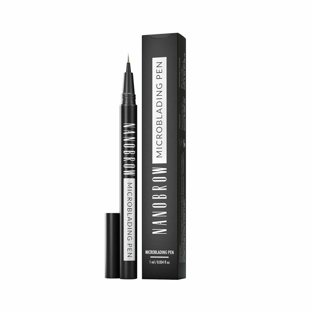 Schwarzer Stift mit Kappe und Verpackung. Aufschrift: NANOBROW MICROBLADING PEN. Schwarze Verpackung.