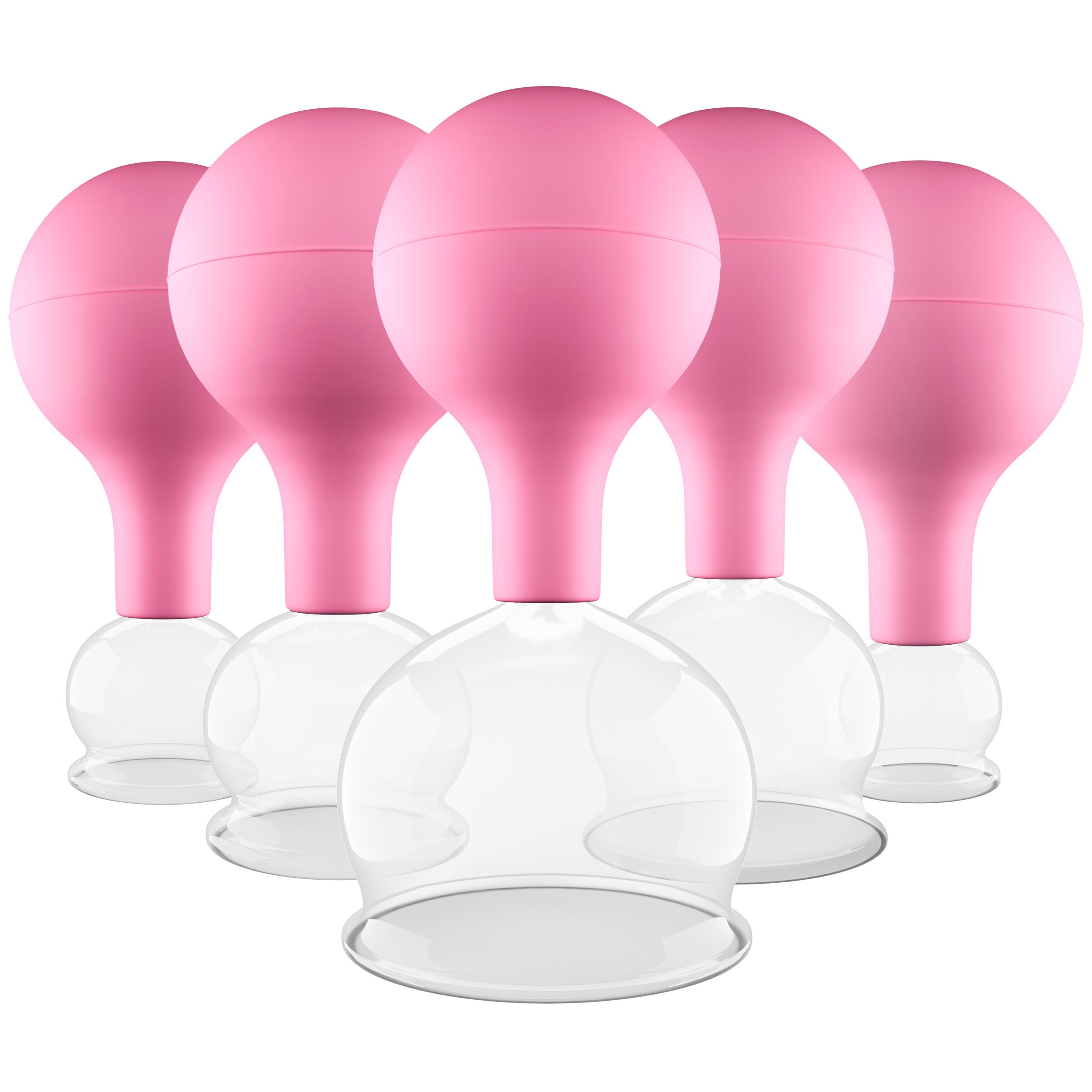 Pulox Schröpfgläser Set aus Echtglas - 5x Schröpfglas mit Saugball, verschiedene Größen in Pink