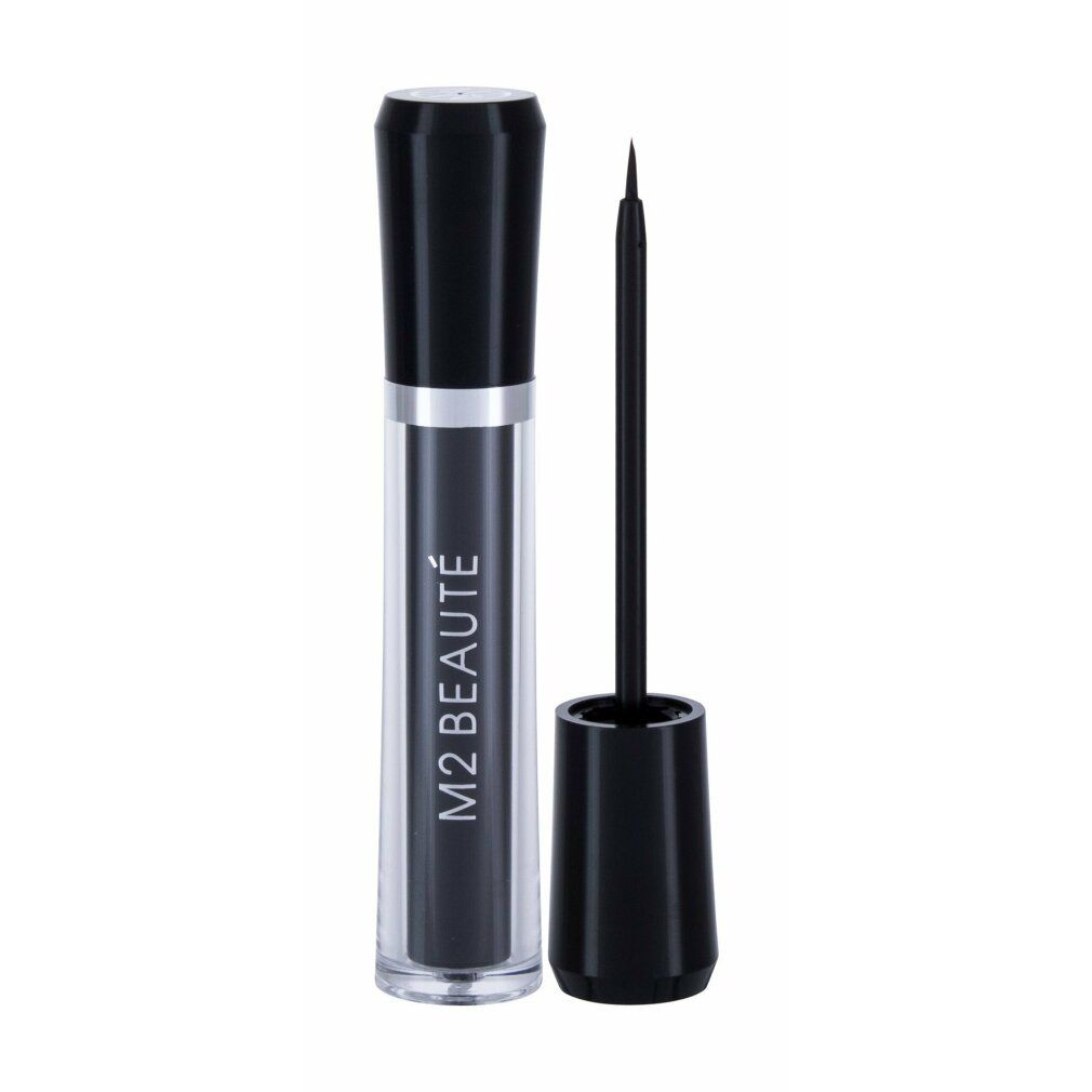 M2 Beauté Eyelash Activating Serum. Schwarze Flasche mit Applikator.