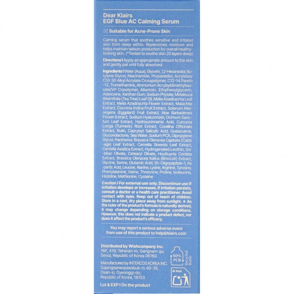 Dear Klairs EGF Blue AC Calming Serum