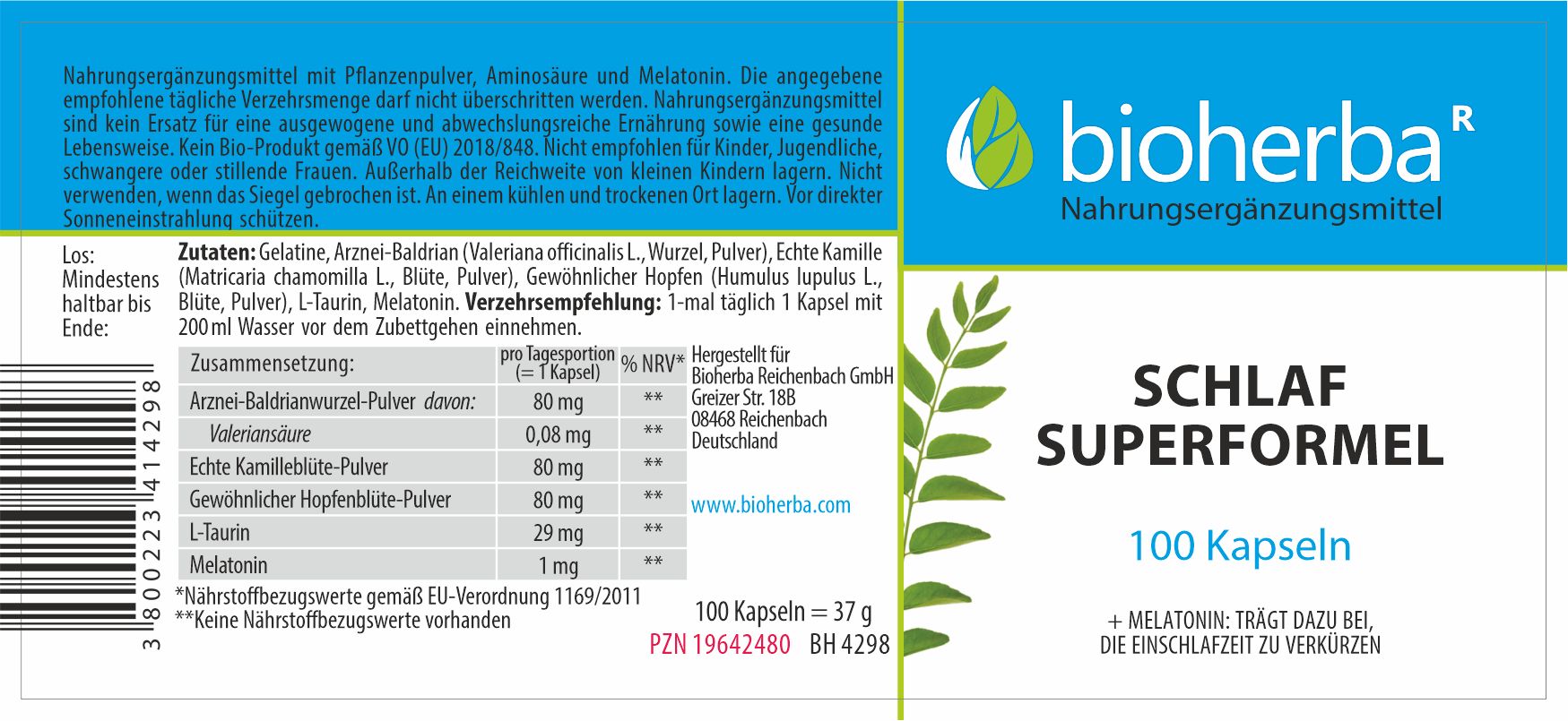 Bioherba Schlaf Superformel Kapseln