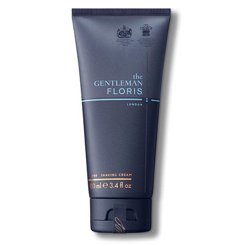 Dunkelblaue Tube Rasiercreme. Aufschrift: the Gentleman Floris, London. Unten: 100 ml 3.4 fl oz. Mit Siegel.
