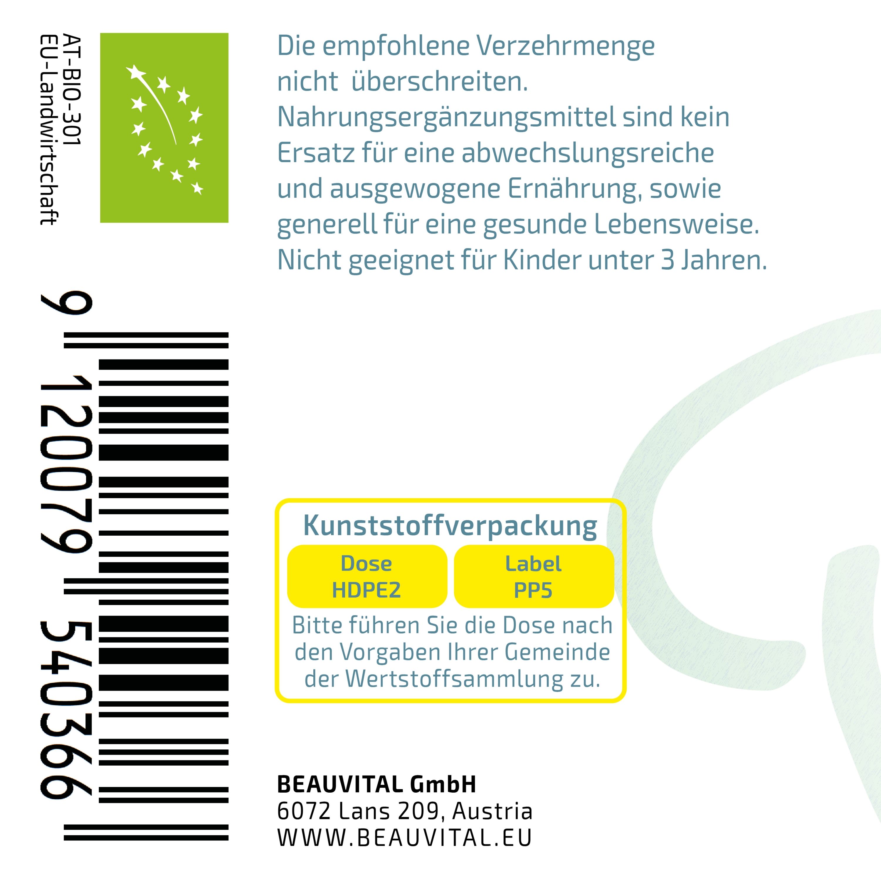 BEAUVITAL® Pure Bio Shiitake Pulver, Lentinula edodes aus EU-Anbau