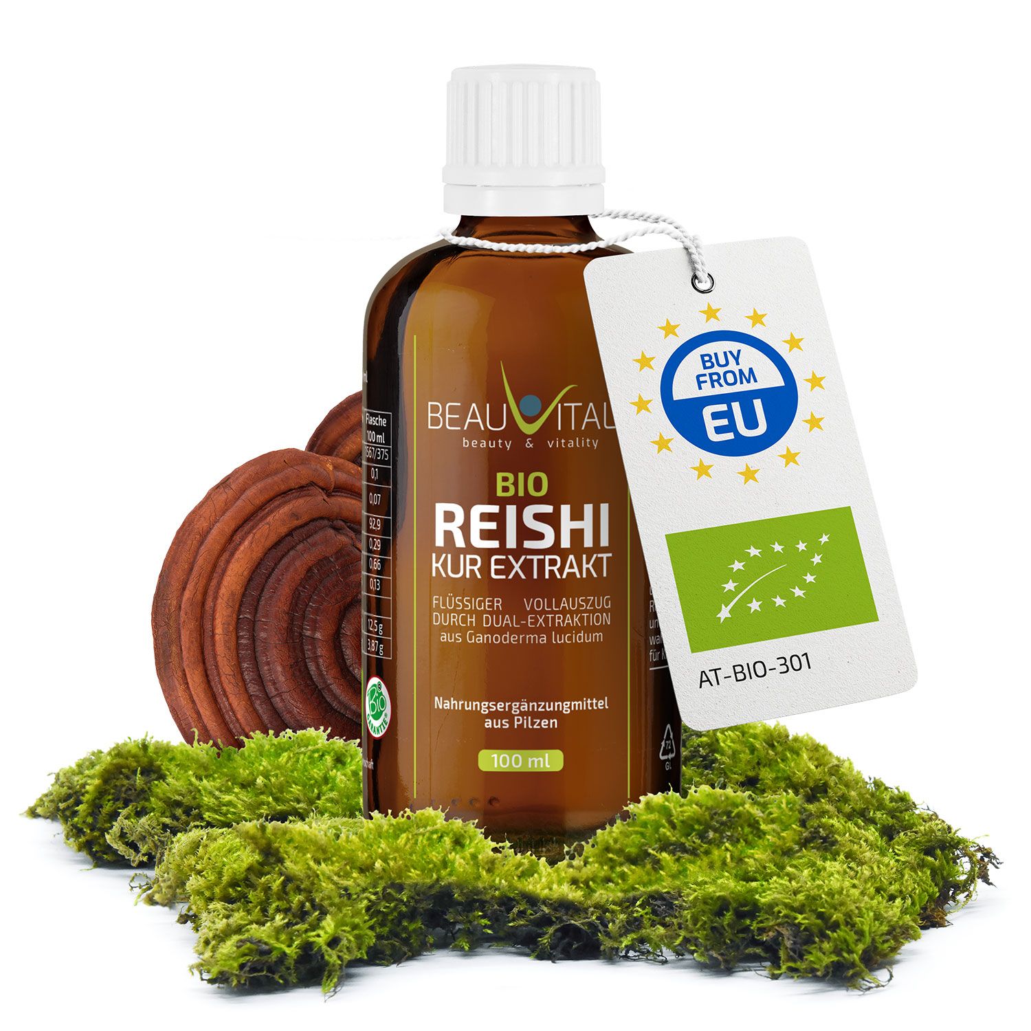 BEAUVITAL® Bio Reishi Kurextrakt | Flüssiger Vollauszug durch Dual-Extraktion