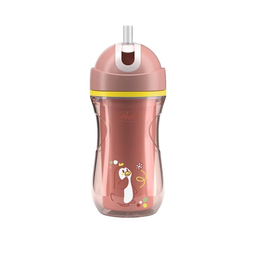 Chicco Thermobecher rosa 266 ml mit Silikonstrohhalm
