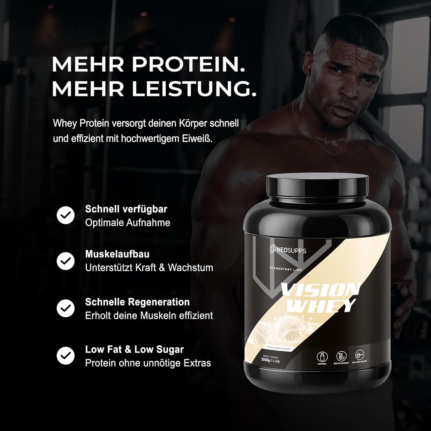 Neosupps Vision Whey Vanilla Cream, Eiweiss Protein Pulver, zum Muskelaufbau und Abnehmen