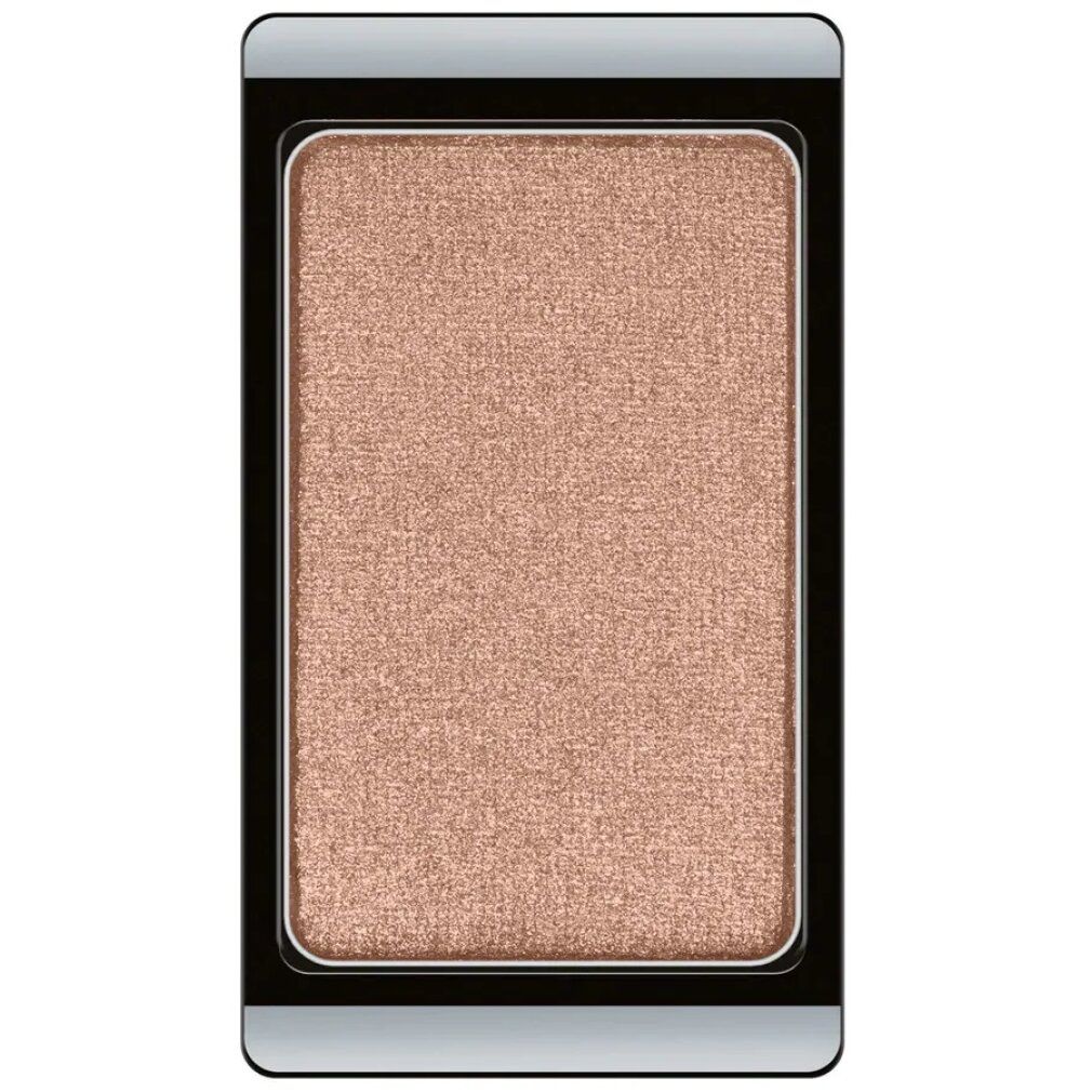 Lidschatten Duochrome. Rechteckige Form, beige-goldener Farbton. Schwarzer Rahmen mit silberner Oberseite.