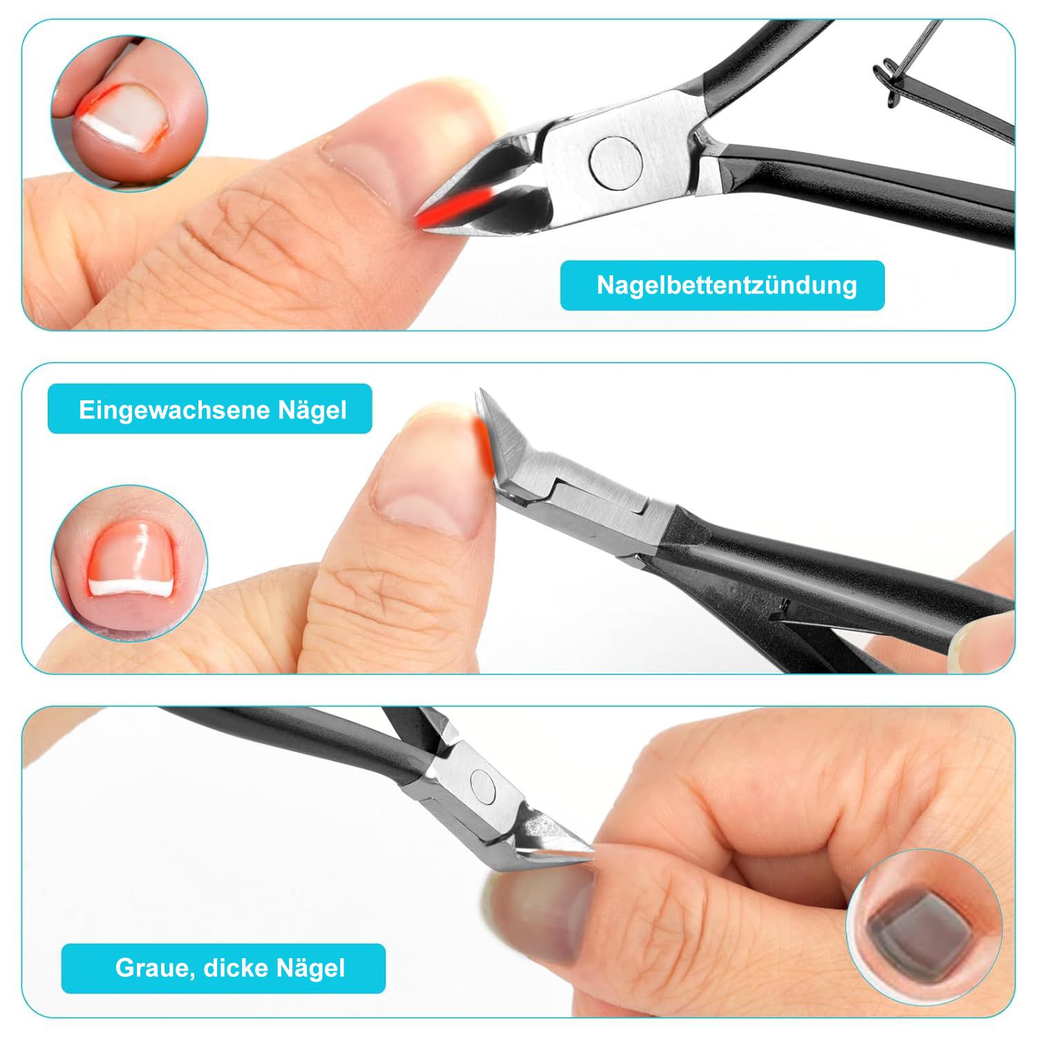 COOL-i Profi Nagelzange aus Edelstahl, Präzisions Fußnagelschere mit rutschfestem Griff