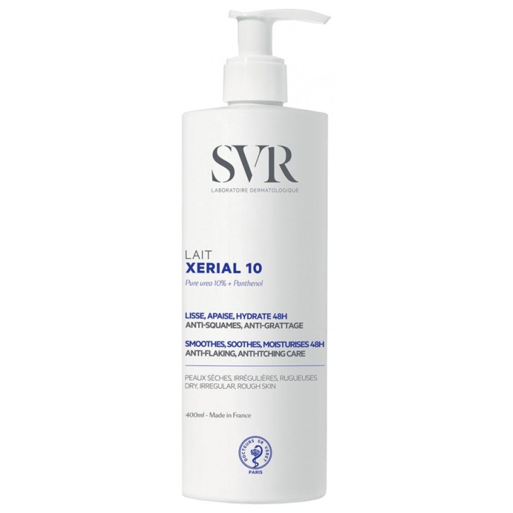 Weiße Flasche mit Pumpspender, SVR Xerial 10 Körpermilch.