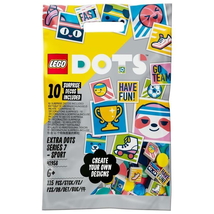 LEGO DOTS 41958 Extra DOTS Serie 7 - SPORT, Fai da Te, Costruire Braccialetti e Gioielli, Regalo Cr