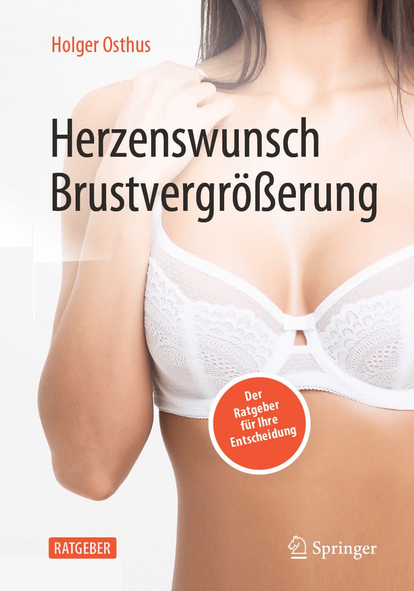 Buchcover: Herzenswunsch Brustvergrößerung. Autor: Holger Osthus. Titel in Großbuchstaben. Springer-Logo unten rechts. Roter Aufkleber.