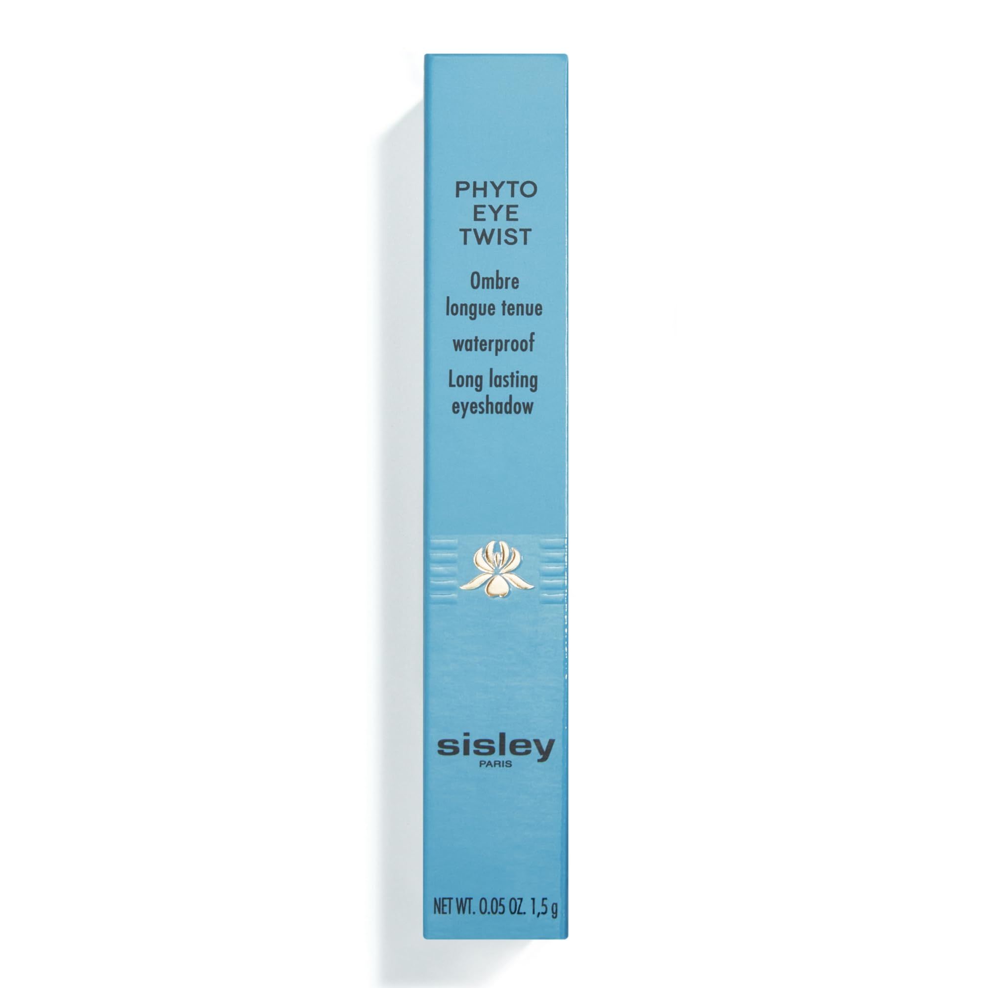 Hellblaue Sisley Phyto-Eye Twist Verpackung. Text: 'Phyto Eye Twist', 'Ombre longue tenue', 'Long lasting eyeshadow'.