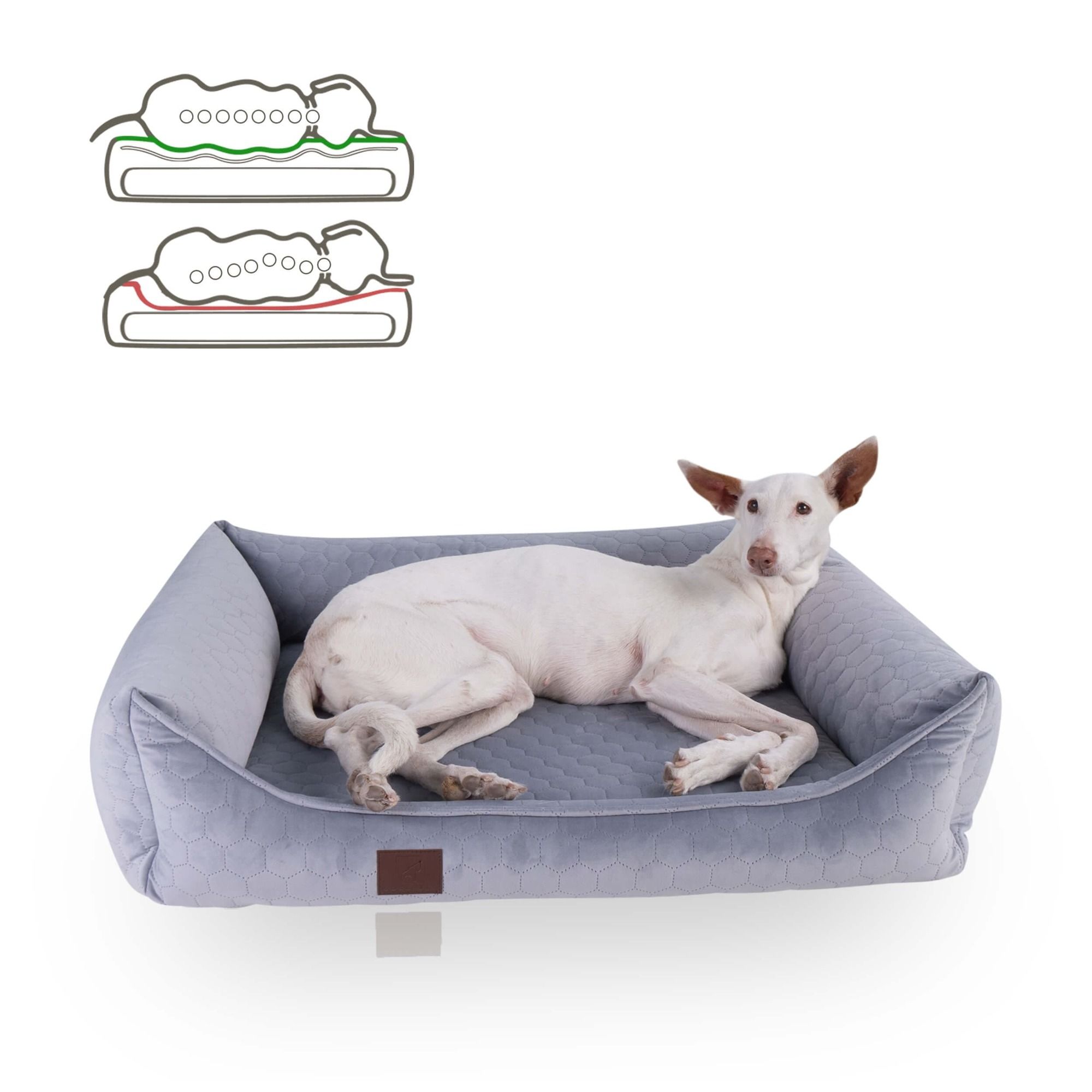 orthopädisches Hundebett "Snowy", samtiger Velours mit Prägung, Farbe Grau 70 x 55