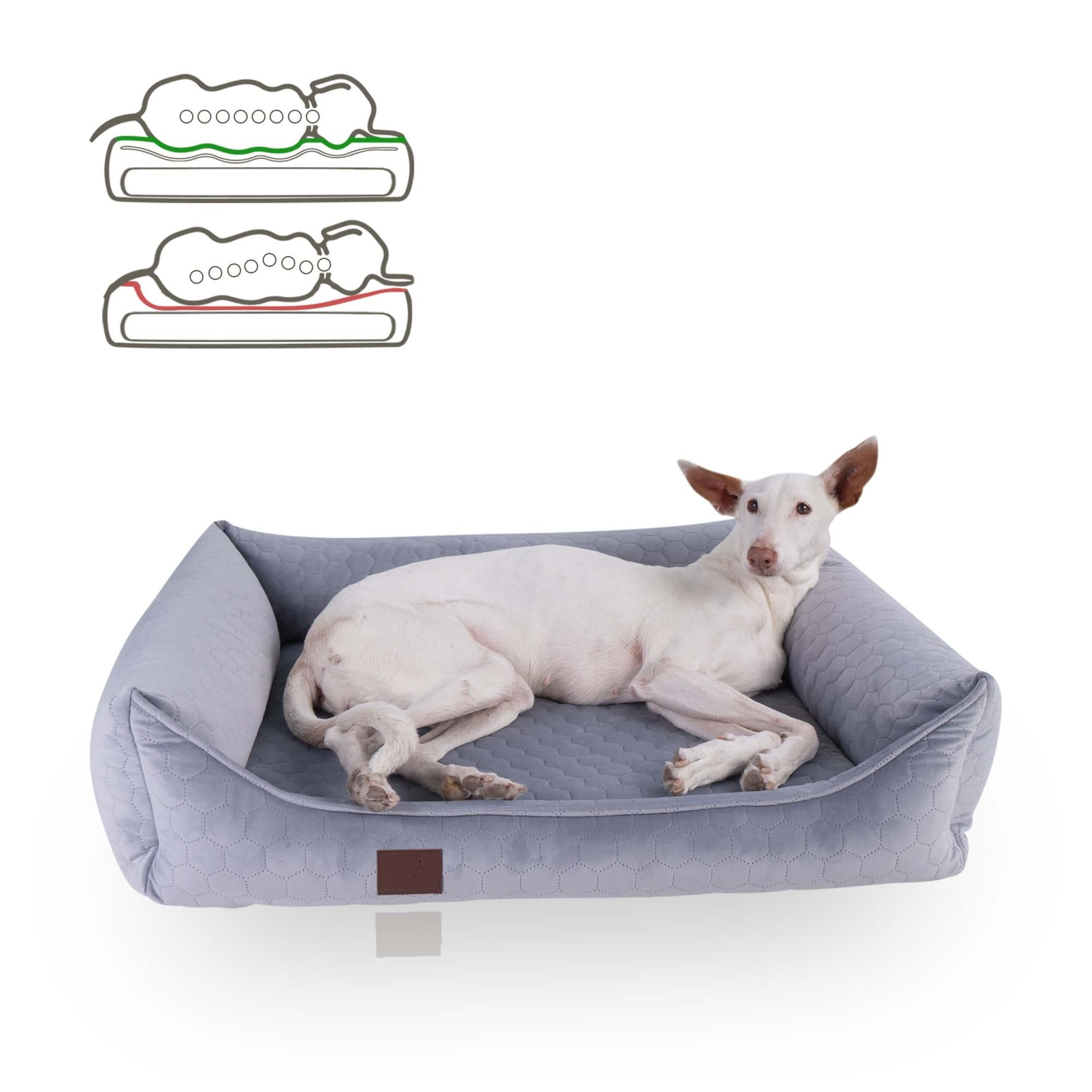 orthopädisches Hundebett 'Snowy', samtiger Velours mit Prägung, Farbe Grau 100 x 80