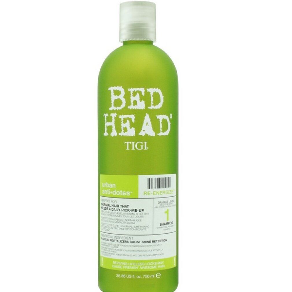 Grüne Tigi Bed Head Flasche mit weißem Aufdruck 'BED HEAD' und 'TIGI'.